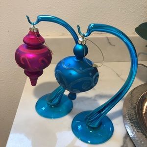 Blue Sorelle Hand Blown Glass Ornament Stands